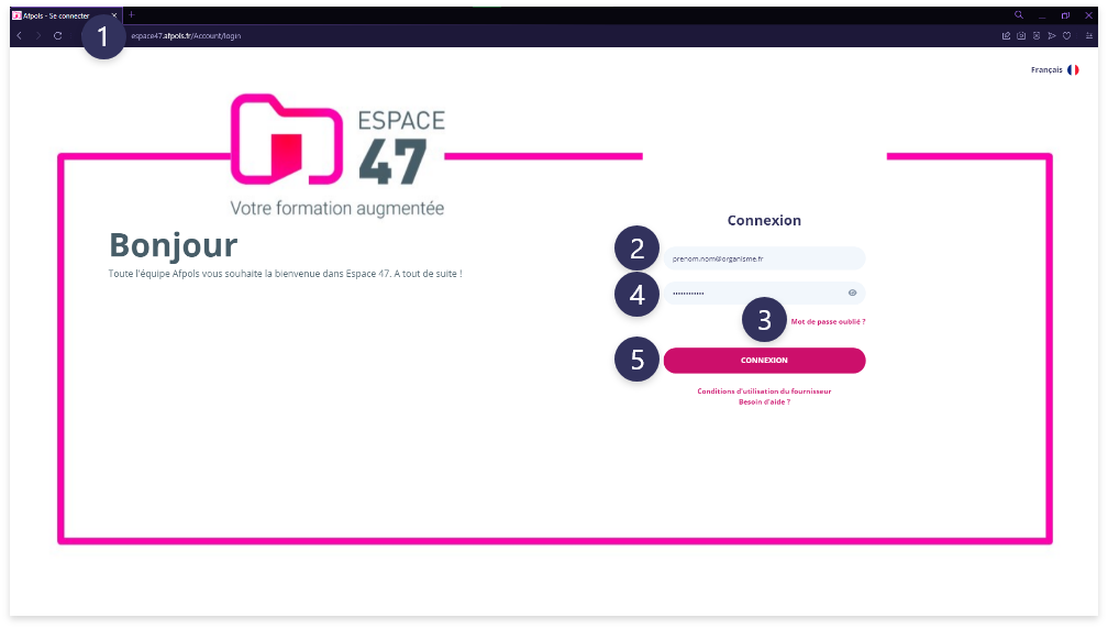 Interface de connexion espace 47 Interface de connexion espace 47